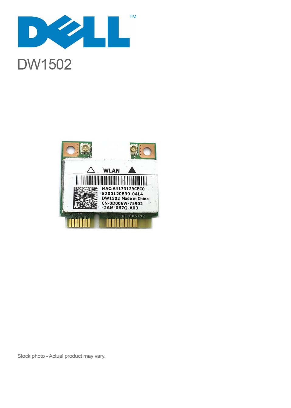 Dell DW1502 Draft N Wireless WiFi 802.11 a/b/g/n Mini-PCI Express Card